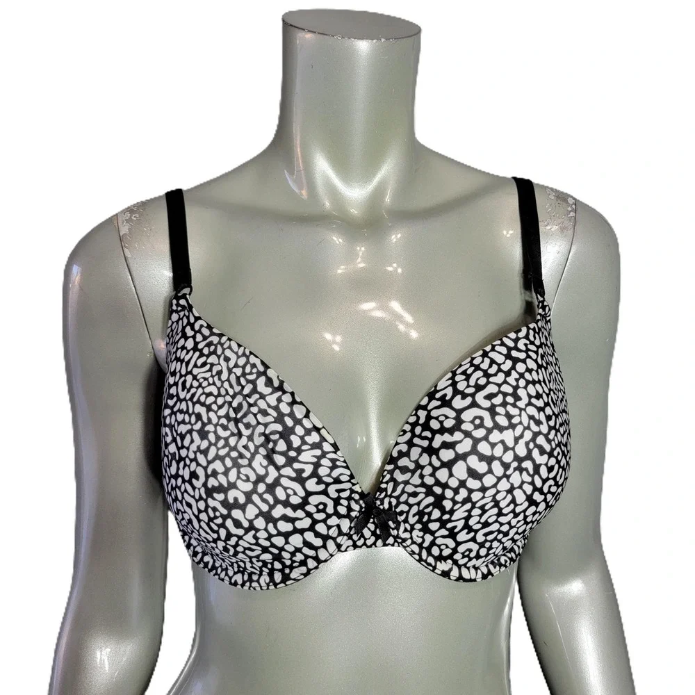 Victorias Secret Demi Bra 38C Black‎ White Animal Cheetah Print Underwire